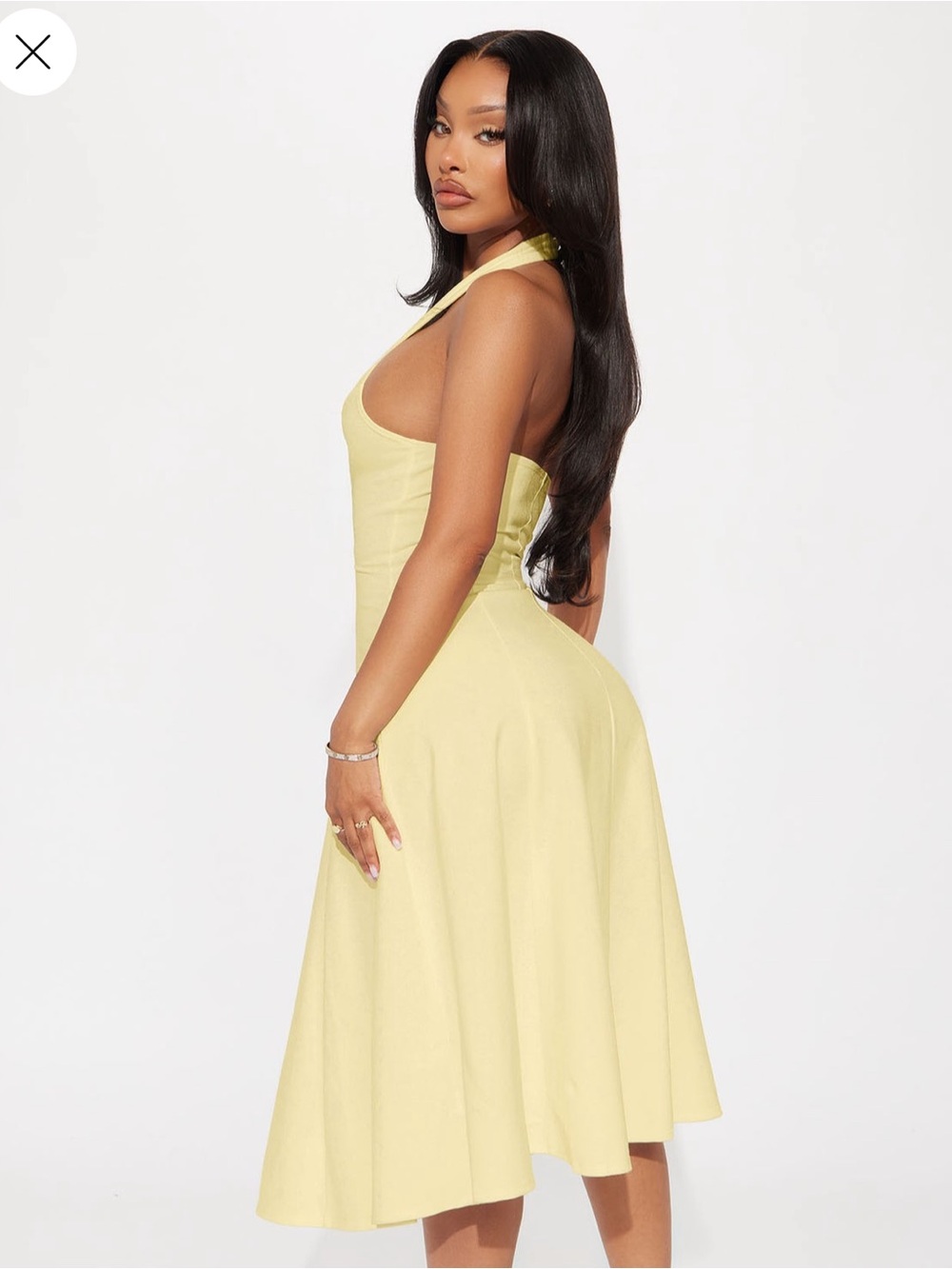 Fashion Nova Pale Yellow Halter Midi Skirt